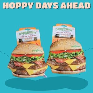Doggijuana Burger Plush Dog Toy - Brown and Green( a set of 2)